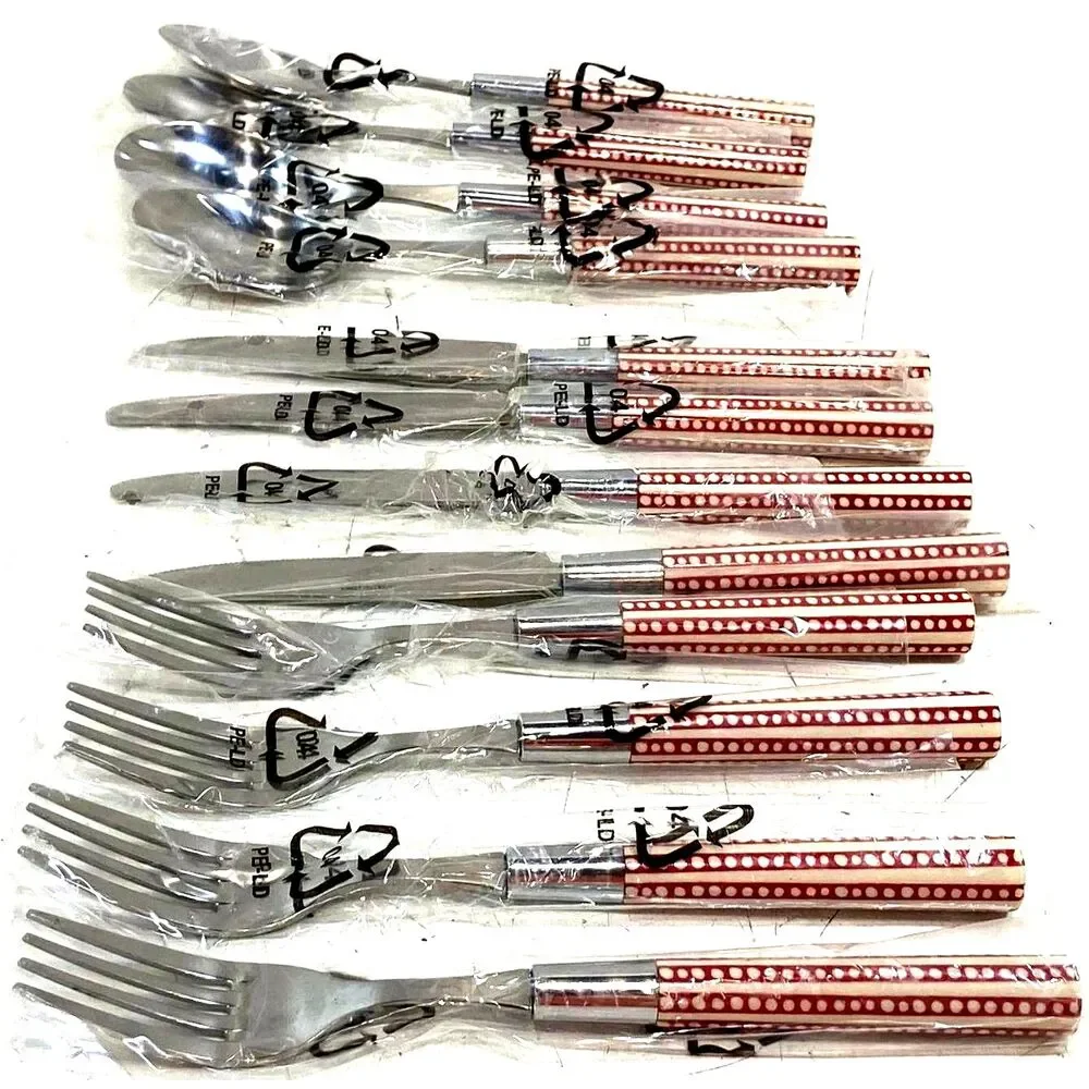 Summer BBQ Flatware Outdoor Red White Pottery Barn stainless Set of 12 Pcs